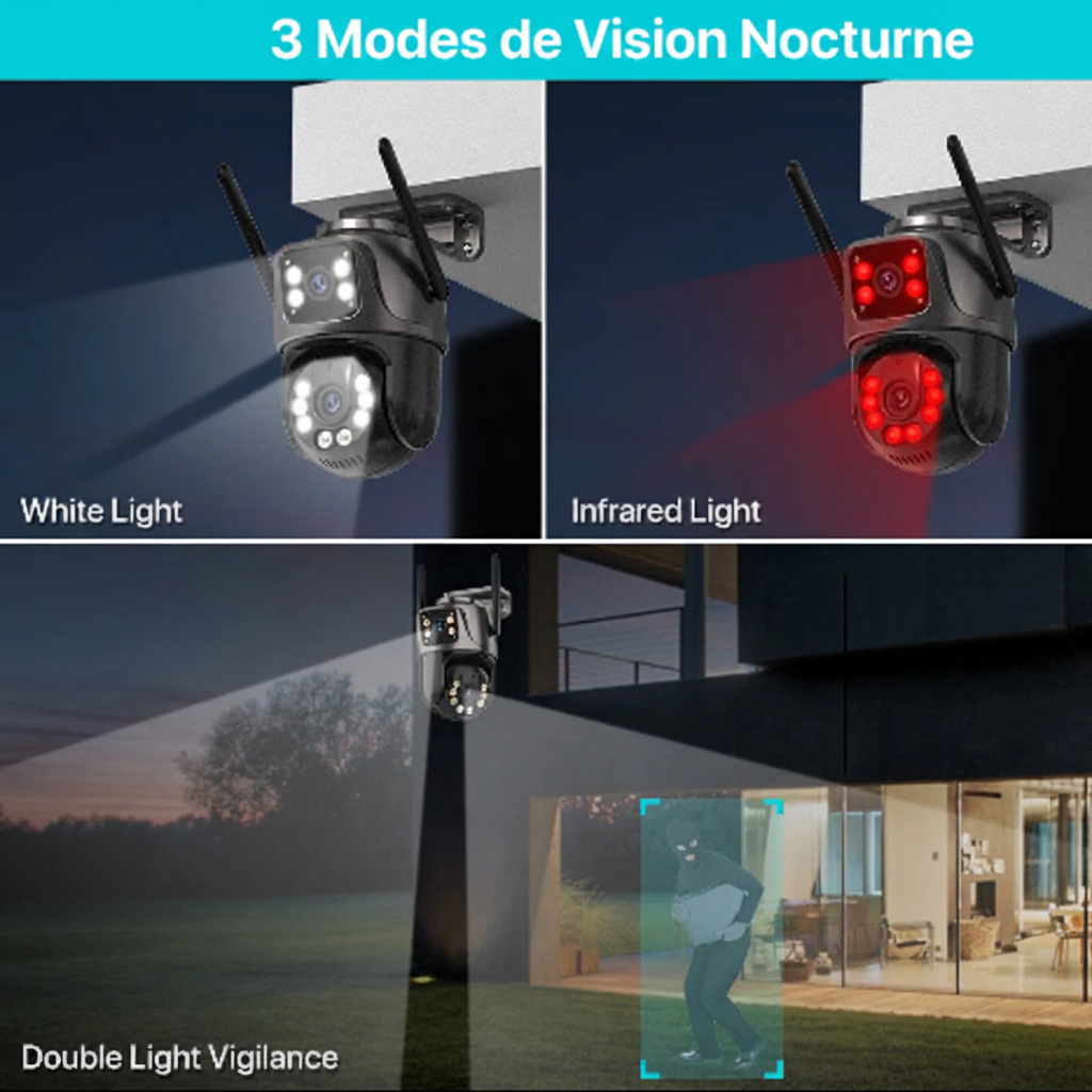 Caméra Surveillance WiFi 8MP Double Objectif – Vision Nocturne & Suivi IA