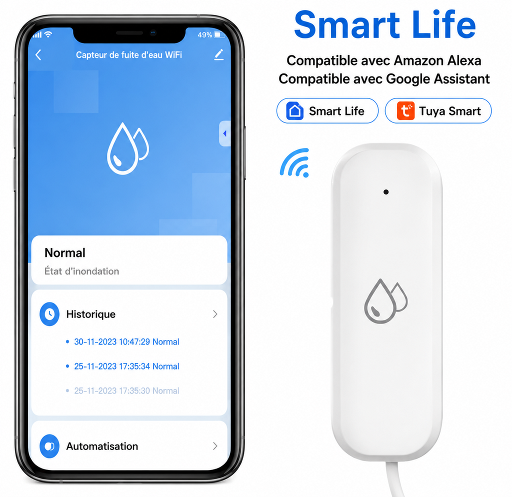 Capteur de Fuite d'Eau Zigbee – Détecteur Intelligent Tuya / Smart Life
