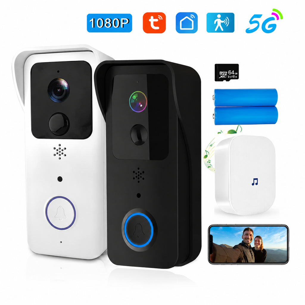 Sonnette Vidéo Connectée Intelligente 1080P – WiFi, Vision Nocturne & Détection PIR