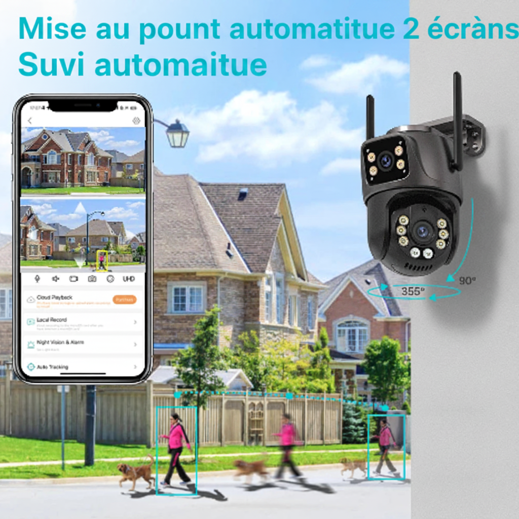 Caméra Surveillance WiFi 8MP Double Objectif – Vision Nocturne & Suivi IA