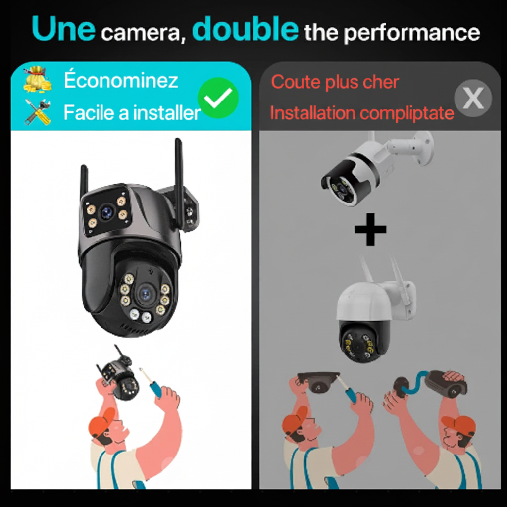 Caméra Surveillance WiFi 8MP Double Objectif – Vision Nocturne & Suivi IA